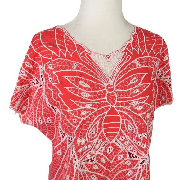 Vintage Y2K Positive Vibes red and white butterfly embroidered top S - Picture 2 of 7